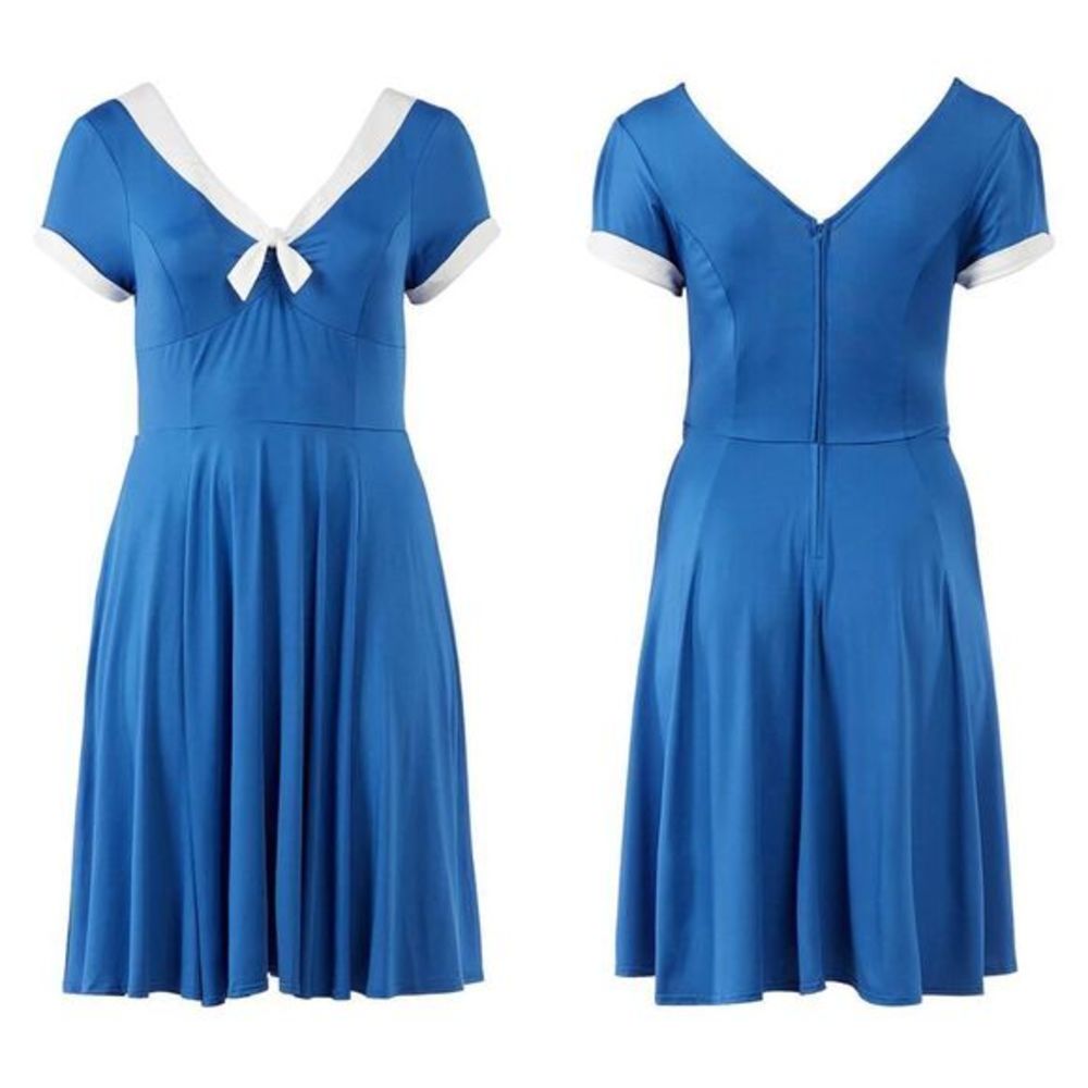 Unique Vintage Gwynnie Bee Contrast Trim‎ Blue Dress, 2X